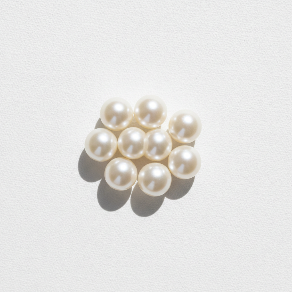 Natural pearls in cluster on bright white background with soft plaster texture