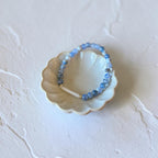 Blue Fire Agate, freshwater baroque pearl, and gold filled stretch bracelet by Poppies & Jules