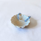 Blue Fire Agate, freshwater baroque pearl, and gold filled stretch bracelet by Poppies & Jules