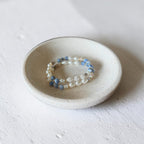The Jodi Bracelet — Blue Fire Agate, Moonstone, and pearl stretch bracelet by Poppies & Jules
