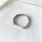 The Drew Bracelet — 6mm Green Jade, natural freshwater long pearl, and gold filled beads stretch bracelet by Poppies & Jules⠋