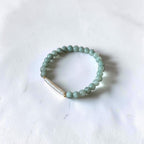 The Drew Bracelet — 6mm Green Jade, natural freshwater long pearl, and gold filled beads stretch bracelet by Poppies & Jules⠋